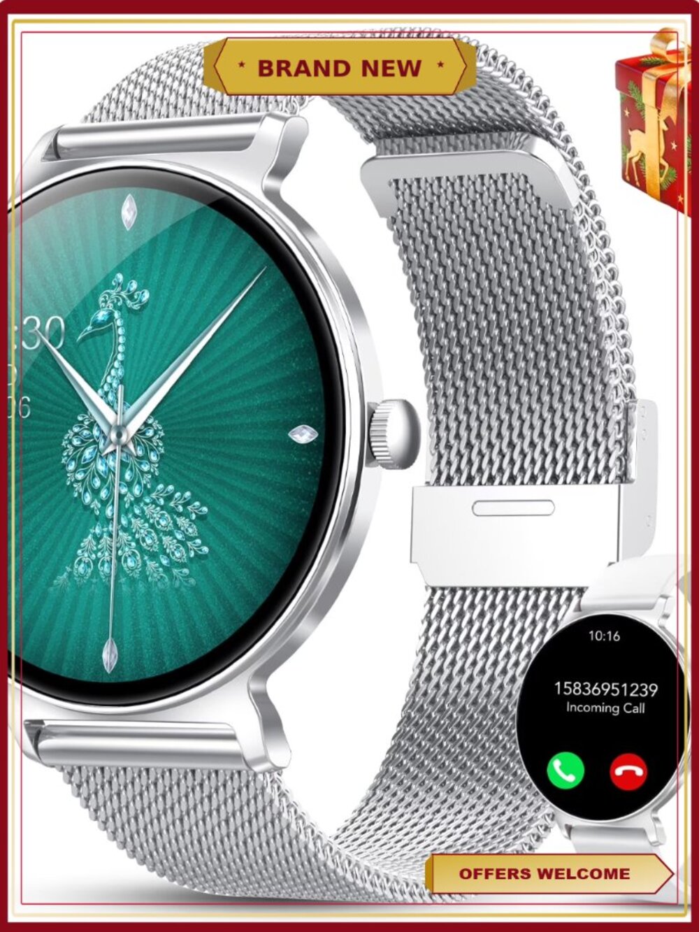 Smart Watch for Women 1.27" Thin Face Fitness Tracker Bluetooth Calls IP68